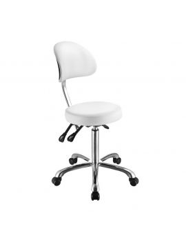 TABOURET BLANC NOBLE SELLE DE CHEVAL PIED CHROME AVEC DOSSIER