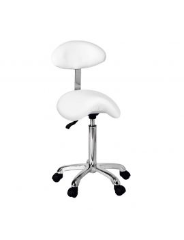 TABOURET BLANC ORGANIC+ SELLE DE CHEVAL PIED CHROME AVEC DOSSIER