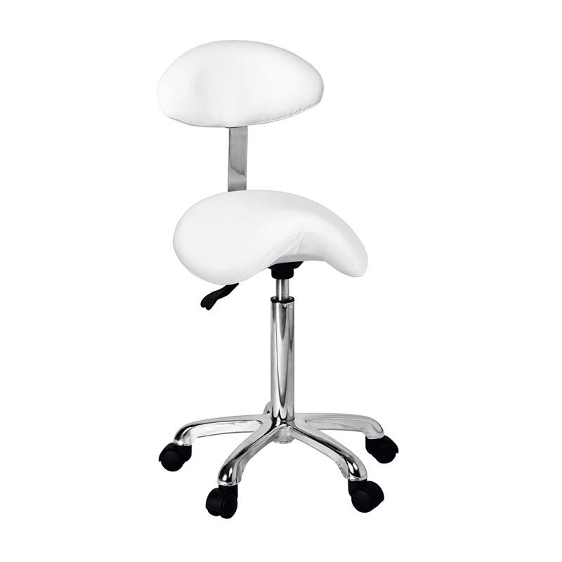 TABOURET BLANC ORGANIC+ SELLE DE CHEVAL PIED CHROME AVEC DOSSIER