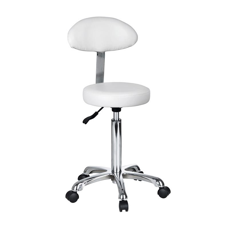 TABOURET BLANC FAST+ PIED CHROMÉ AVEC DOSSIER