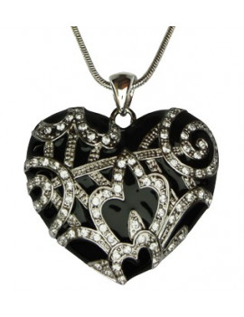 Collier coeur noir et strass