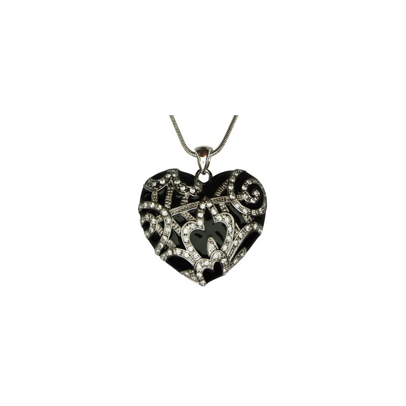 Collier coeur noir et strass