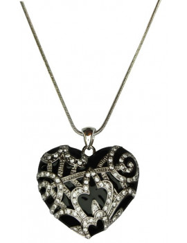 Collier coeur noir et strass