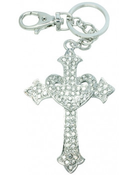 Porte clés cristal croix coeur