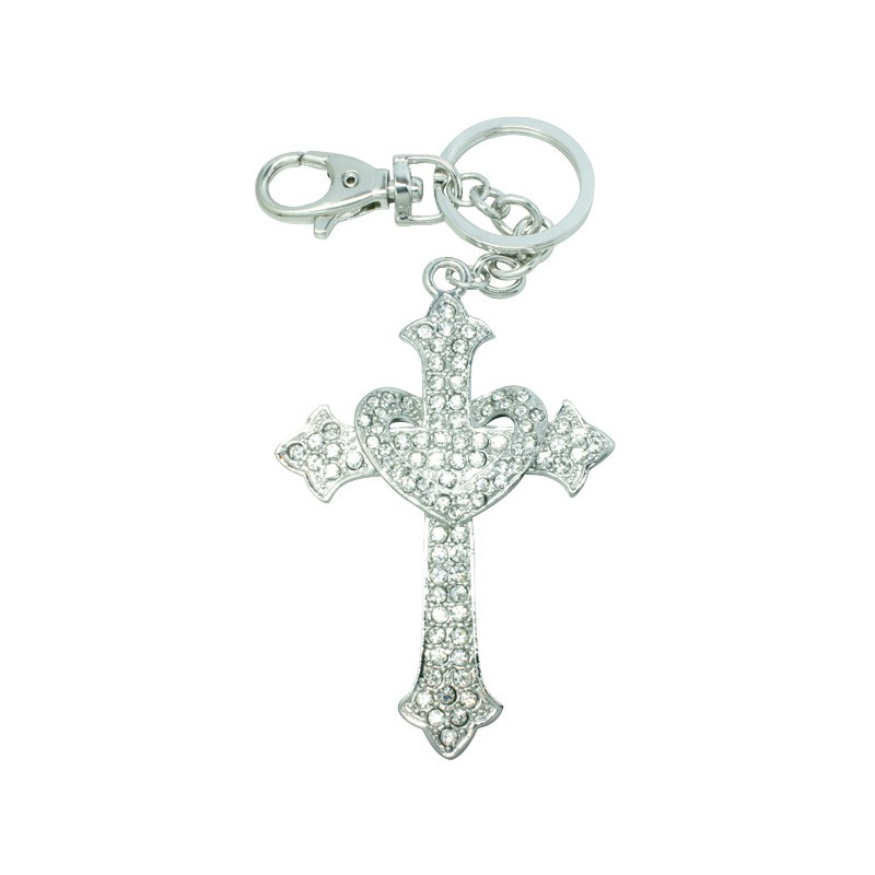 Porte clés cristal croix coeur